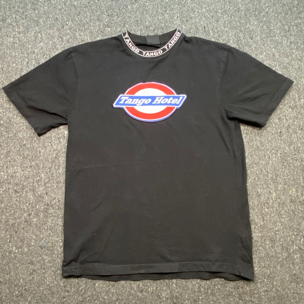 Tango Hotel TShirt Sz M Mens Black Streetwear London Underground Patch Logo Mock